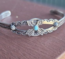 Vintage Fred Harvey Era Sterling Silver Turquoise Cuff Bracelet Arrow Motif