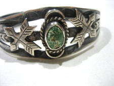 FRED HARVEY ERA NAVAJO STERLING SILVER ARROWS TURQUOISE CUFF BRACELET FOR REPAIR - Additional view 1