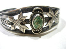 FRED HARVEY ERA NAVAJO STERLING SILVER ARROWS TURQUOISE CUFF BRACELET FOR REPAIR