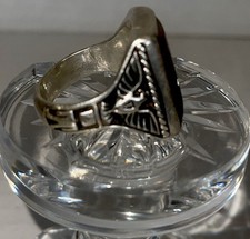 FRED HARVEY STERLING MULTICOLOR ONYX THUNDERBIRDS AND KACHINAS SZ 11.5 RING - Additional view 1