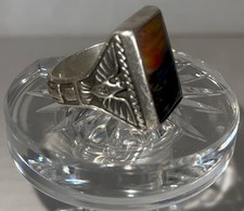 FRED HARVEY STERLING MULTICOLOR ONYX THUNDERBIRDS AND KACHINAS SZ 11.5 RING