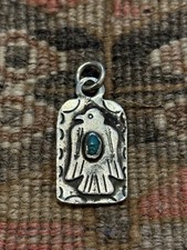 Fred Harvey Era Navajo Sterling Silver and Turquoise Thunderbird Pendant Tag - Additional view 1