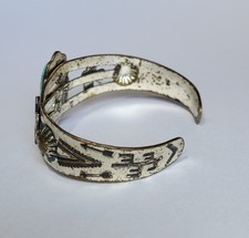 Fred Harvey Era Southwestern Thunderbird Nickel Silver Turquoise Cuff Bracelet - Additional view 6