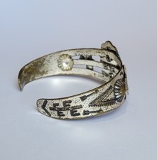 Fred Harvey Era Southwestern Thunderbird Nickel Silver Turquoise Cuff Bracelet - Additional view 7