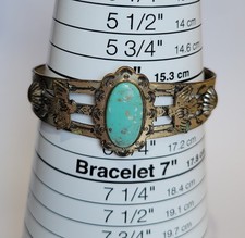 Fred Harvey Era Southwestern Thunderbird Nickel Silver Turquoise Cuff Bracelet - Additional view 9
