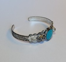 Fred Harvey Era Southwestern Nickel Silver Turquoise Blue Howlite Cuff Bracelet - Additional view 1