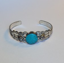 Fred Harvey Era Southwestern Nickel Silver Turquoise Blue Howlite Cuff Bracelet - Additional view 2