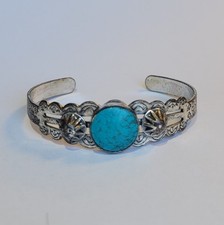 Fred Harvey Era Southwestern Nickel Silver Turquoise Blue Howlite Cuff Bracelet - Additional view 5