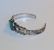 Fred Harvey Era Southwestern Nickel Silver Turquoise Blue Howlite Cuff Bracelet