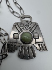 NATIVE AMERICAN NAVAJO TURQUOISE & STERLING RARE FRED HARVEY ERA BIRD NECKLACE - Additional view 3