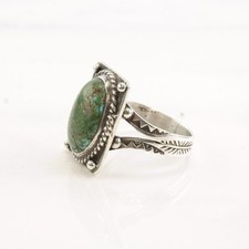 Antique Fred Harvey Era Cerrillos Turquoise Oval Sterling Silver Ring Size 9.5 - Additional view 3