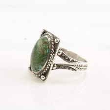 Antique Fred Harvey Era Cerrillos Turquoise Oval Sterling Silver Ring Size 9.5 - Additional view 4