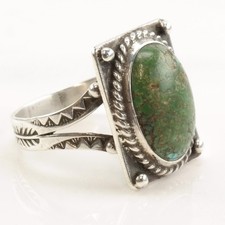Antique Fred Harvey Era Cerrillos Turquoise Oval Sterling Silver Ring Size 9.5