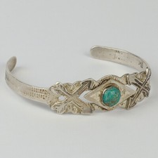 Vintage Fred Harvey Era Navajo Sterling Silver, Turquoise "Arrows" Cuff Bracelet