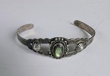 Old Fred Harvey Native American Moon Stone Etched Cuff Bracelet