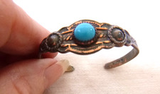 Vintage Fred Harvey-Era Tourist Copper-Clad Childs Cuff Bracelet Turquoise - Additional view 2