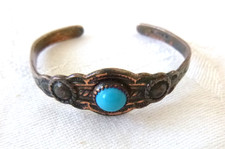 Vintage Fred Harvey-Era Tourist Copper-Clad Childs Cuff Bracelet Turquoise