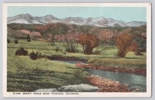 Trinidad Colorado, Snowy Mountain Range River Scene CO Fred Harvey Postcard