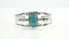 Native American Fred Harvey Blue Gem Turquoise Cuff  Sterling Silver Bracelet - Additional view 1