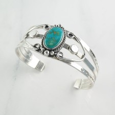Native American Fred Harvey Blue Gem Turquoise Cuff  Sterling Silver Bracelet - Additional view 2
