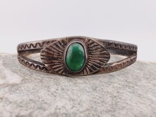 Early Navajo Fred Harvey Era Ingot Silver Cerrillos Turquoise Bracelet Sz 5¾ - Additional view 1