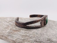 Early Navajo Fred Harvey Era Ingot Silver Cerrillos Turquoise Bracelet Sz 5¾ - Additional view 2