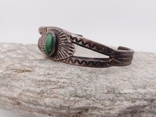 Early Navajo Fred Harvey Era Ingot Silver Cerrillos Turquoise Bracelet Sz 5¾ - Additional view 7