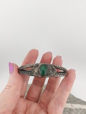 Early Navajo Fred Harvey Era Ingot Silver Cerrillos Turquoise Bracelet Sz 5¾
