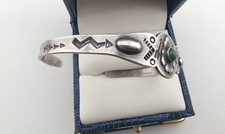 Small Vtg Navajo Fred Harvey Era Sterl Silver CERRILLOS Turquoise Bracelet Sz 5⅞ - Additional view 1