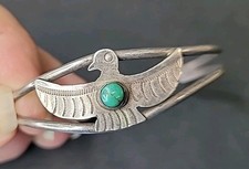 VTG Navajo Fred Harvey Era Sterling Silver & Turquoise Phoenix Cuff Bracelet 144 - Additional view 6