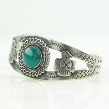 Native American Fred Harvey Era Turquoise Bird Cuff Sterling Silver Bracelet - Additional view 1