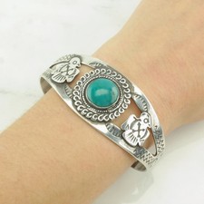 Native American Fred Harvey Era Turquoise Bird Cuff Sterling Silver Bracelet - Additional view 2