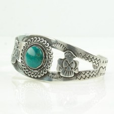 Native American Fred Harvey Era Turquoise Bird Cuff Sterling Silver Bracelet - Additional view 4