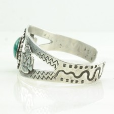 Native American Fred Harvey Era Turquoise Bird Cuff Sterling Silver Bracelet - Additional view 5