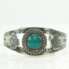 Native American Fred Harvey Era Turquoise Bird Cuff Sterling Silver Bracelet - Additional view 6