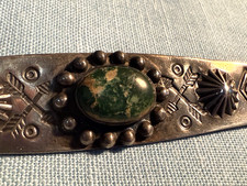 VTG NAVAJO FRED HARVEY ERA STERLING TURQUOISE CROSSED ARROWS STAMPED OVAL PIN - Additional view 1