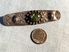 VTG NAVAJO FRED HARVEY ERA STERLING TURQUOISE CROSSED ARROWS STAMPED OVAL PIN - Additional view 2