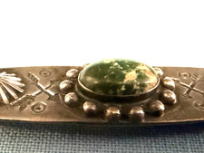 VTG NAVAJO FRED HARVEY ERA STERLING TURQUOISE CROSSED ARROWS STAMPED OVAL PIN - Additional view 11