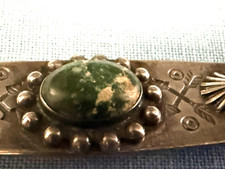 VTG NAVAJO FRED HARVEY ERA STERLING TURQUOISE CROSSED ARROWS STAMPED OVAL PIN - Additional view 12