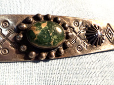 VTG NAVAJO FRED HARVEY ERA STERLING TURQUOISE CROSSED ARROWS STAMPED OVAL PIN - Additional view 13