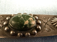 VTG NAVAJO FRED HARVEY ERA STERLING TURQUOISE CROSSED ARROWS STAMPED OVAL PIN - Additional view 4