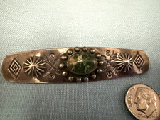 VTG NAVAJO FRED HARVEY ERA STERLING TURQUOISE CROSSED ARROWS STAMPED OVAL PIN - Additional view 5