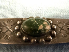 VTG NAVAJO FRED HARVEY ERA STERLING TURQUOISE CROSSED ARROWS STAMPED OVAL PIN - Additional view 6