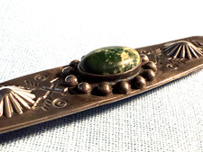 VTG NAVAJO FRED HARVEY ERA STERLING TURQUOISE CROSSED ARROWS STAMPED OVAL PIN - Additional view 8