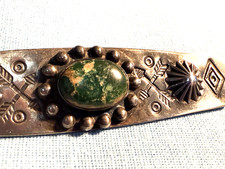VTG NAVAJO FRED HARVEY ERA STERLING TURQUOISE CROSSED ARROWS STAMPED OVAL PIN - Additional view 9