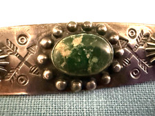 VTG NAVAJO FRED HARVEY ERA STERLING TURQUOISE CROSSED ARROWS STAMPED OVAL PIN - Additional view 10