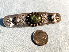 VTG NAVAJO FRED HARVEY ERA STERLING TURQUOISE CROSSED ARROWS STAMPED OVAL PIN
