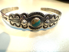VTG NAVAJO STERLING F HARVEY TURQ STAMPED SWIM BIRD / LIGHTNING BRACELET - Additional view 11