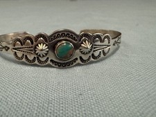 VTG NAVAJO STERLING F HARVEY TURQ STAMPED SWIM BIRD / LIGHTNING BRACELET - Additional view 5