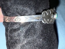 VTG NAVAJO STERLING F HARVEY TURQ STAMPED SWIM BIRD / LIGHTNING BRACELET - Additional view 6